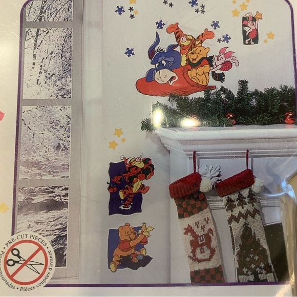 Disney Jumbo Stick Ups Pooh Tigger Sled Winter Disney Wall Decor Vintage 1990's - Picture 5 of 13